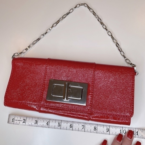 Banana Republic lipstick red glossy clutch with silver chain - Picture 8 of 9